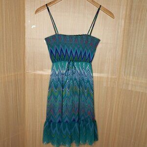 City Triangle Teal Aztec Print Shirred Top Dress